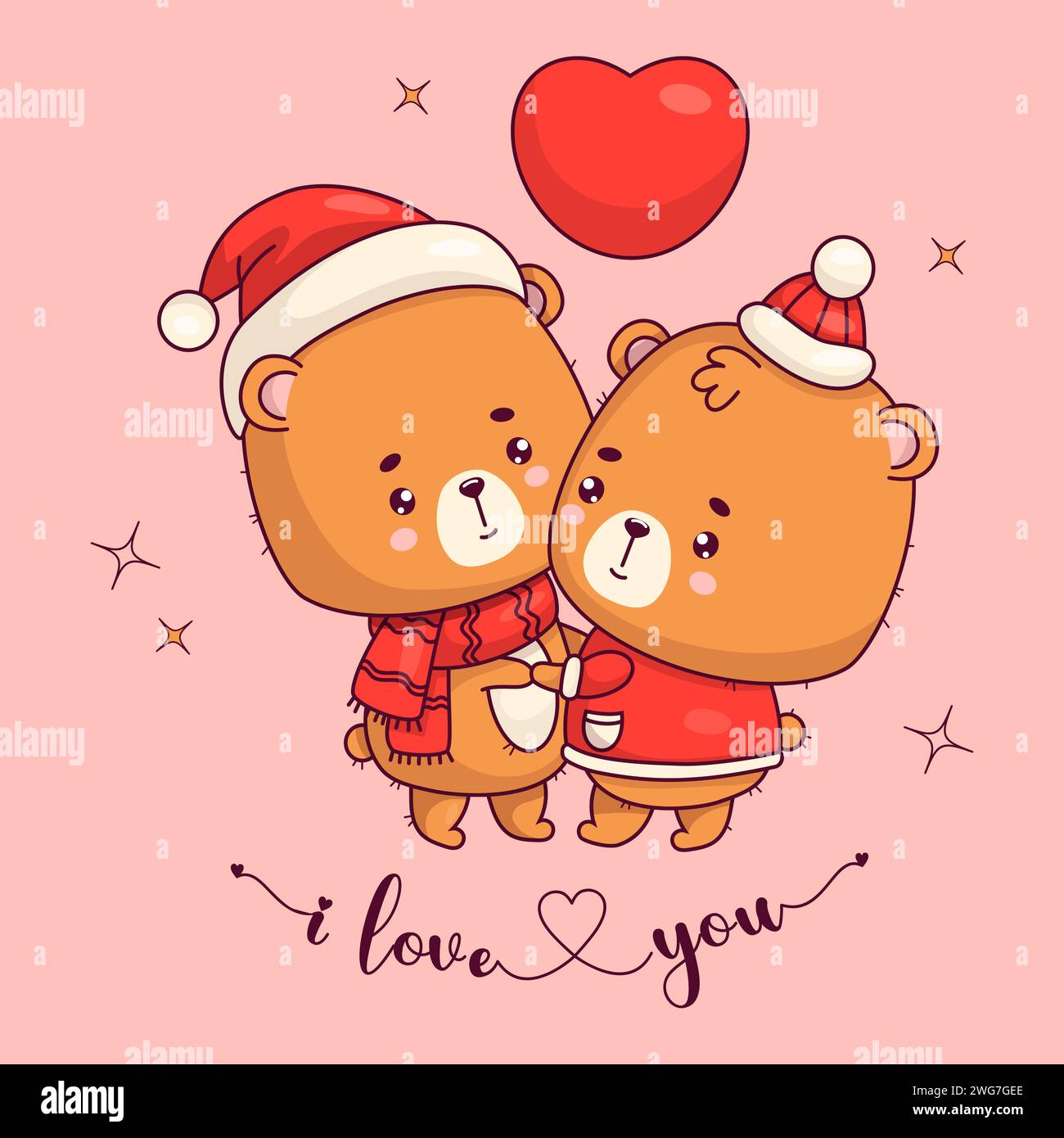 Couple bears in love. Romantic teddy bear girl and boy with heart in ...