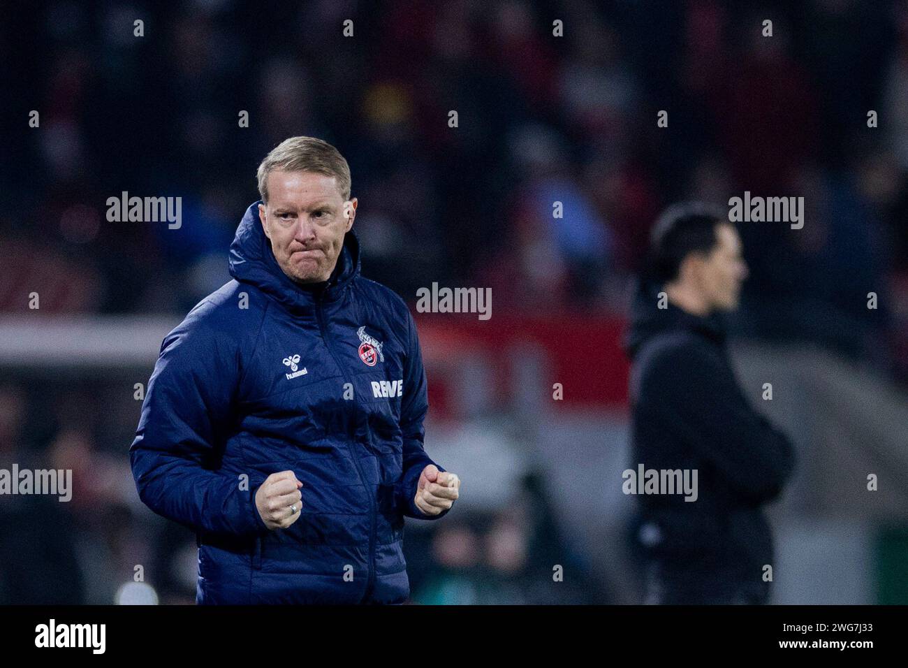 Cologne coach Timo Schultz celebrates at the final whistle of the ...
