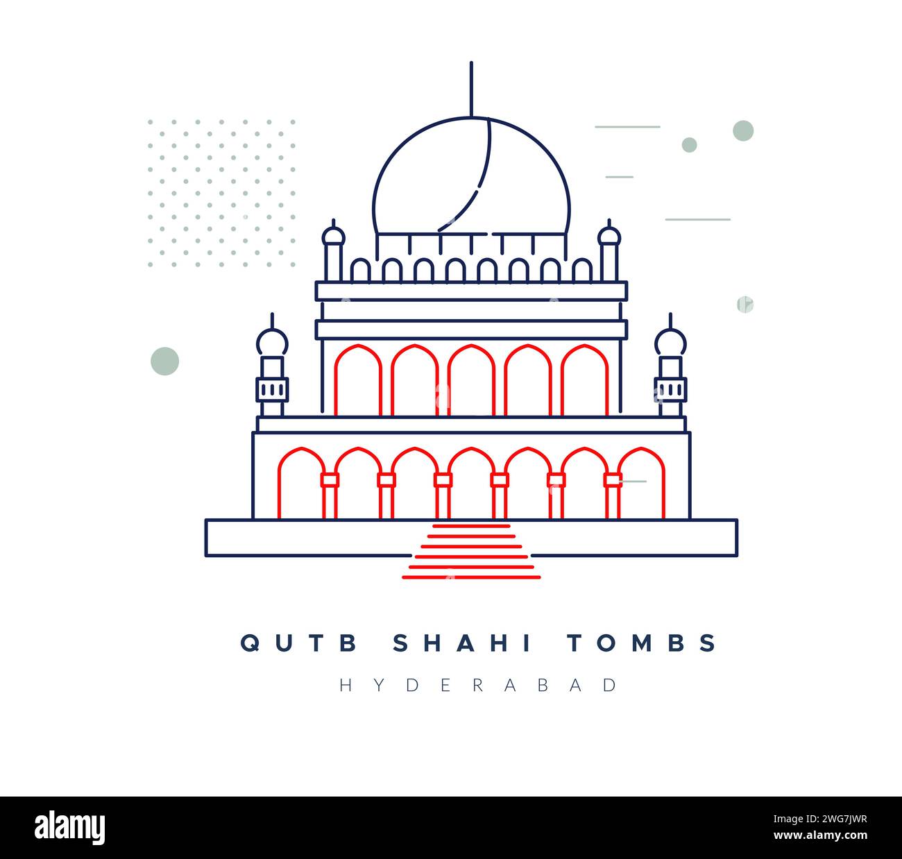 Qutb Shahi Tombs - Ibrahim Bagh - Hyderabad - Stock Illustration as EPS 10 File Stock Vector