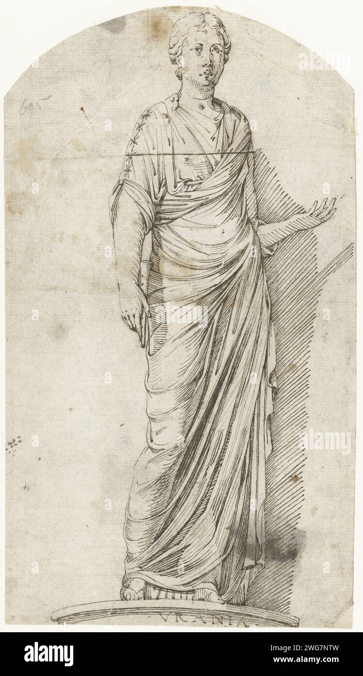 Statue of the Muze Urania, c. 1609 drawing  Rome paper. ink Stock Photo