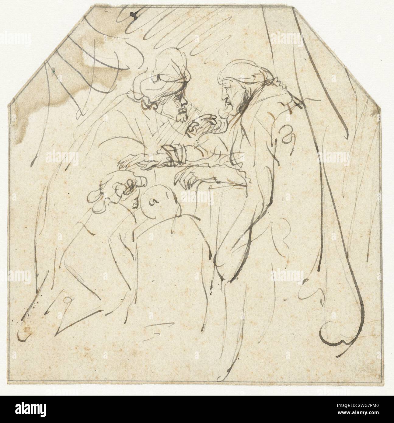 Jacob Blessing Ephraim and Manasseh, the Sons of Joseph, Jan Victors (copy after), c. 1635 - c. 1640 drawing  Amsterdam paper. pencil. ink pen Jacob blesses his sons Stock Photo