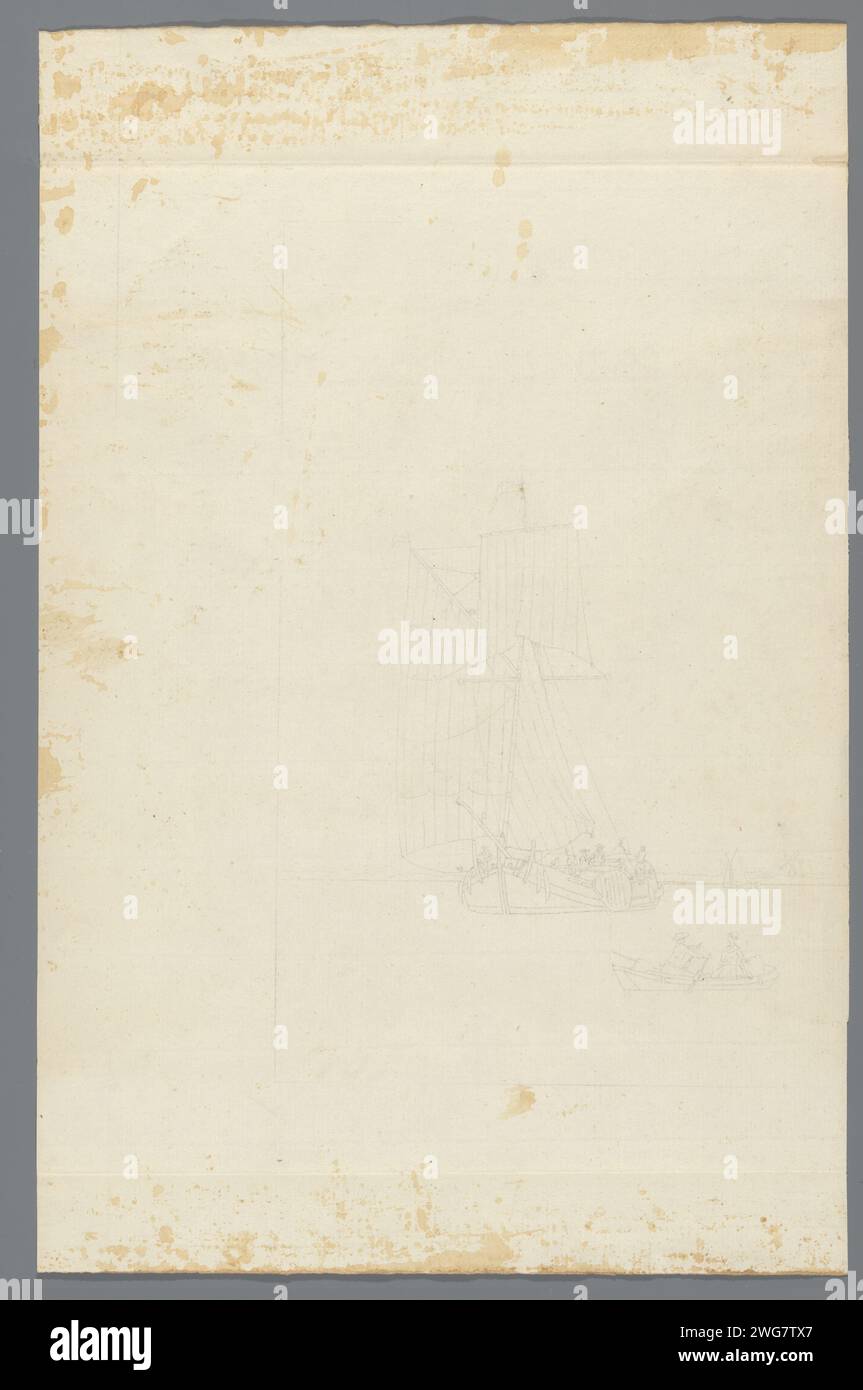 Some boats on the water, Anonymous, 1700 - 1800 drawing   paper. pencil  sailing-ship, sailing-boat Stock Photo