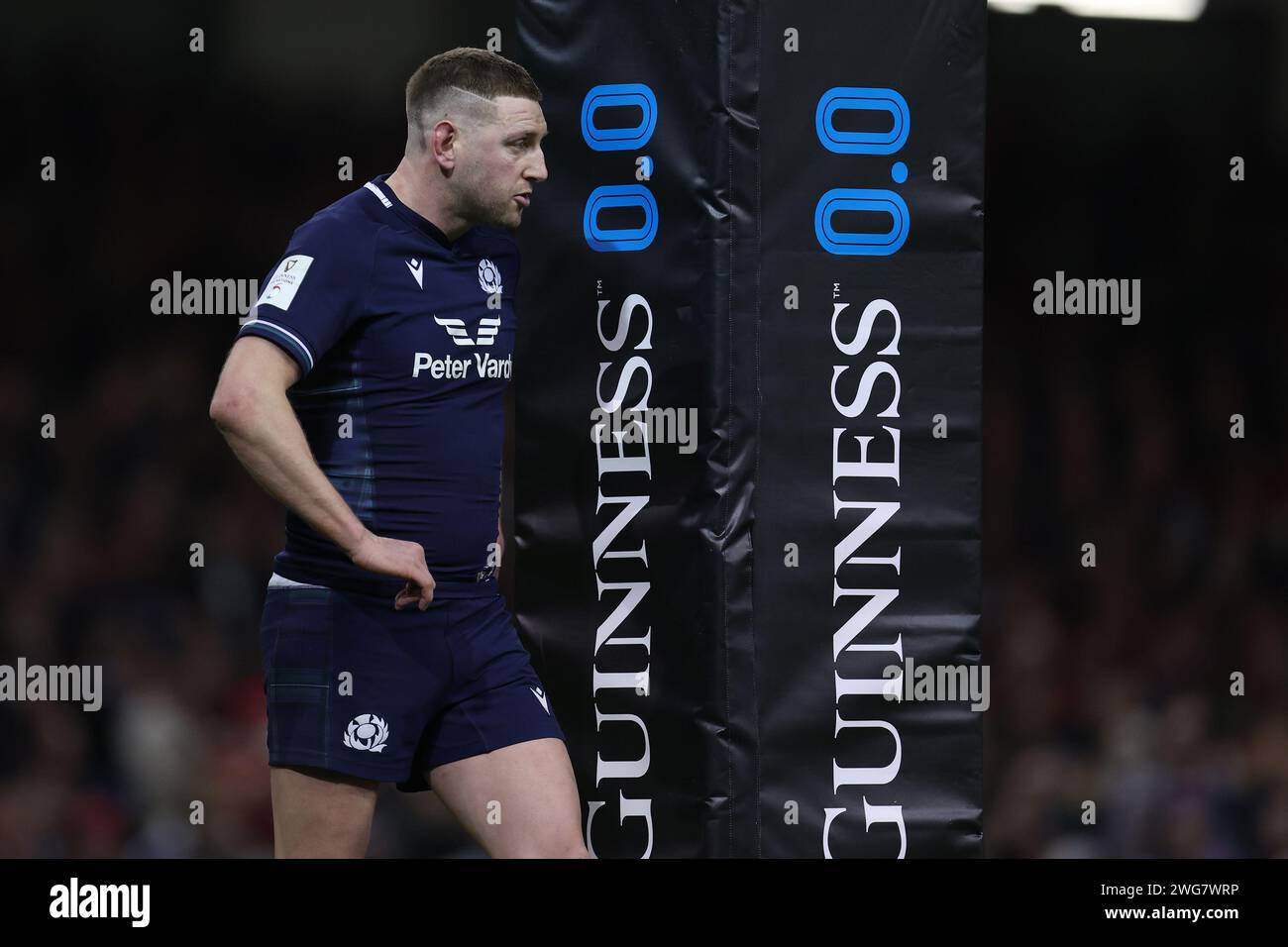 Cardiff, UK. 03rd Feb, 2024. Finn Russell of Scotland looks on. Guinness Six Nations championship 2024 match, Wales v Scotland at the Principality Stadium in Cardiff on Saturday 3rd February 2024. pic by Andrew Orchard/Andrew Orchard sports photography/ Alamy Live News Credit: Andrew Orchard sports photography/Alamy Live News Stock Photo