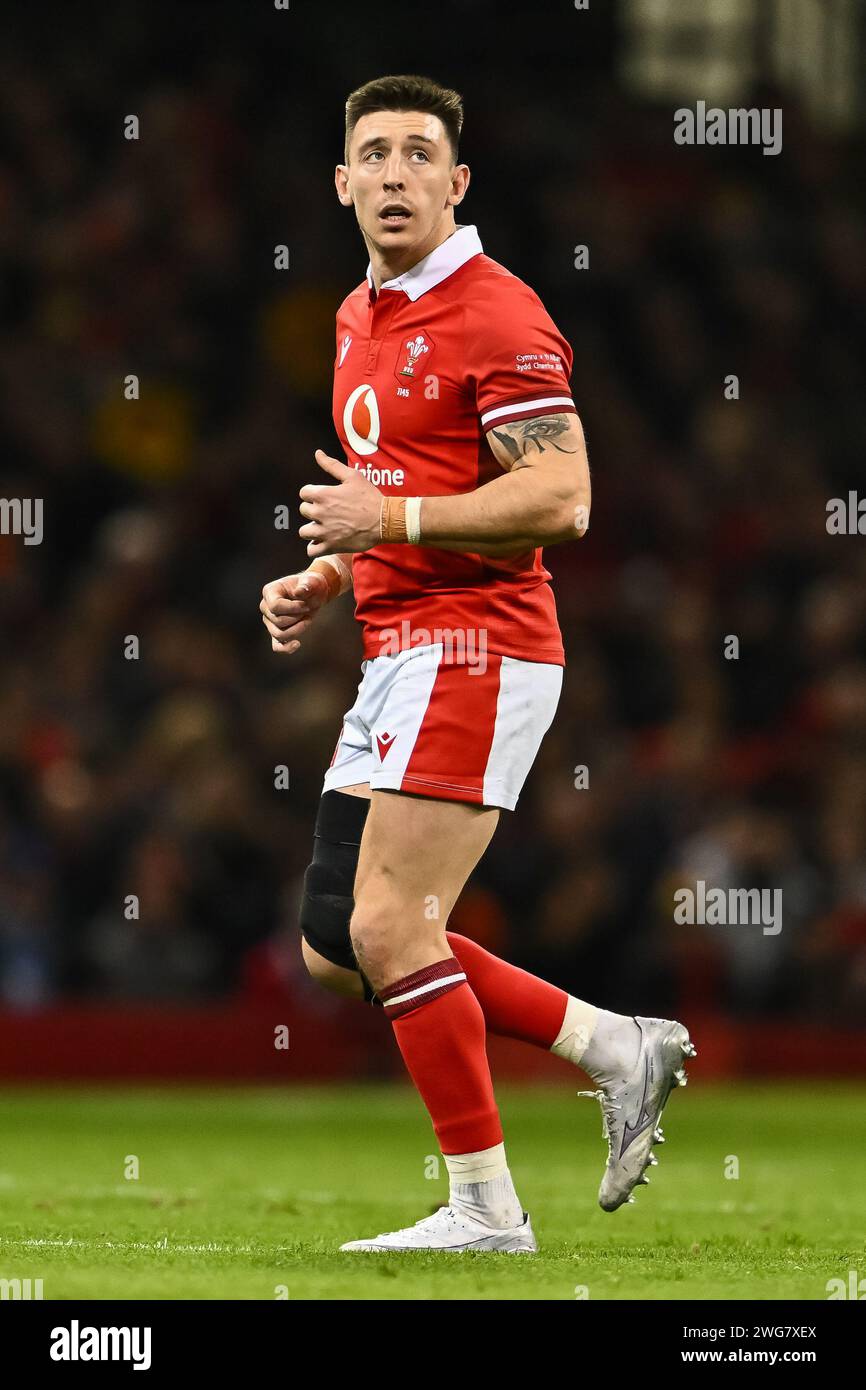 Josh Adams of Wales during the 2024 Guinness 6 Nations match Wales vs Scotland at Principality Stadium, Cardiff, United Kingdom, 3rd February 2024  (Photo by Craig Thomas/News Images) Stock Photo