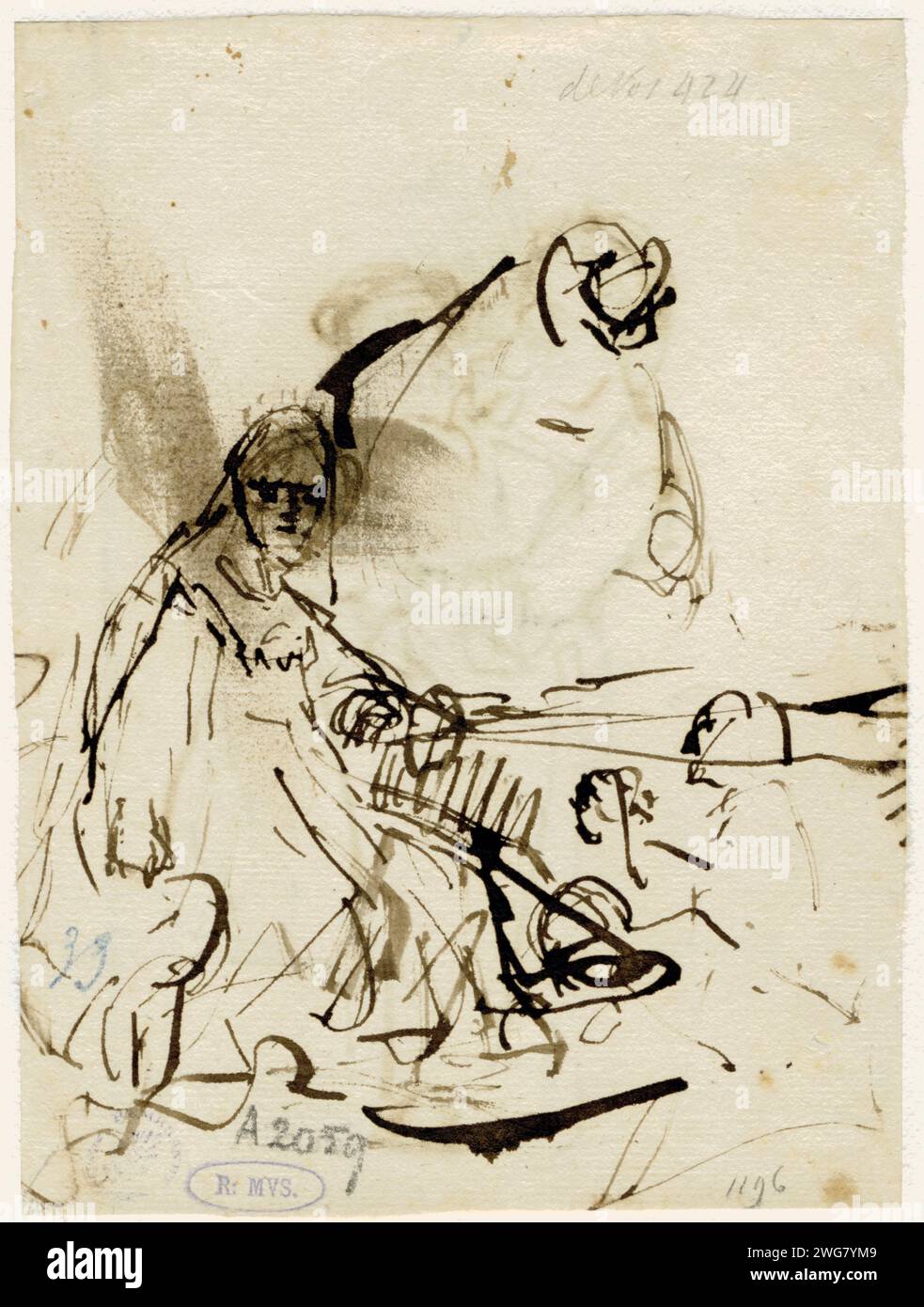Haman Begging Esther for Mercy, Jan Victors (attributed to), c. 1635 - 1638 drawing  Amsterdam paper. ink pen Haman begs Esther for his life Stock Photo