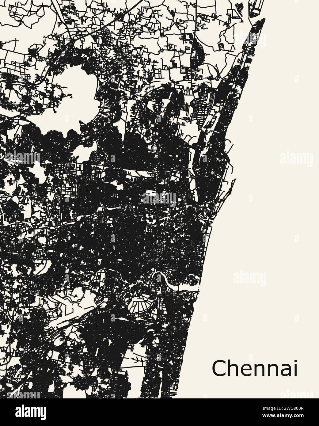 City road map of Chennai, Tamil Nadu, India Stock Vector