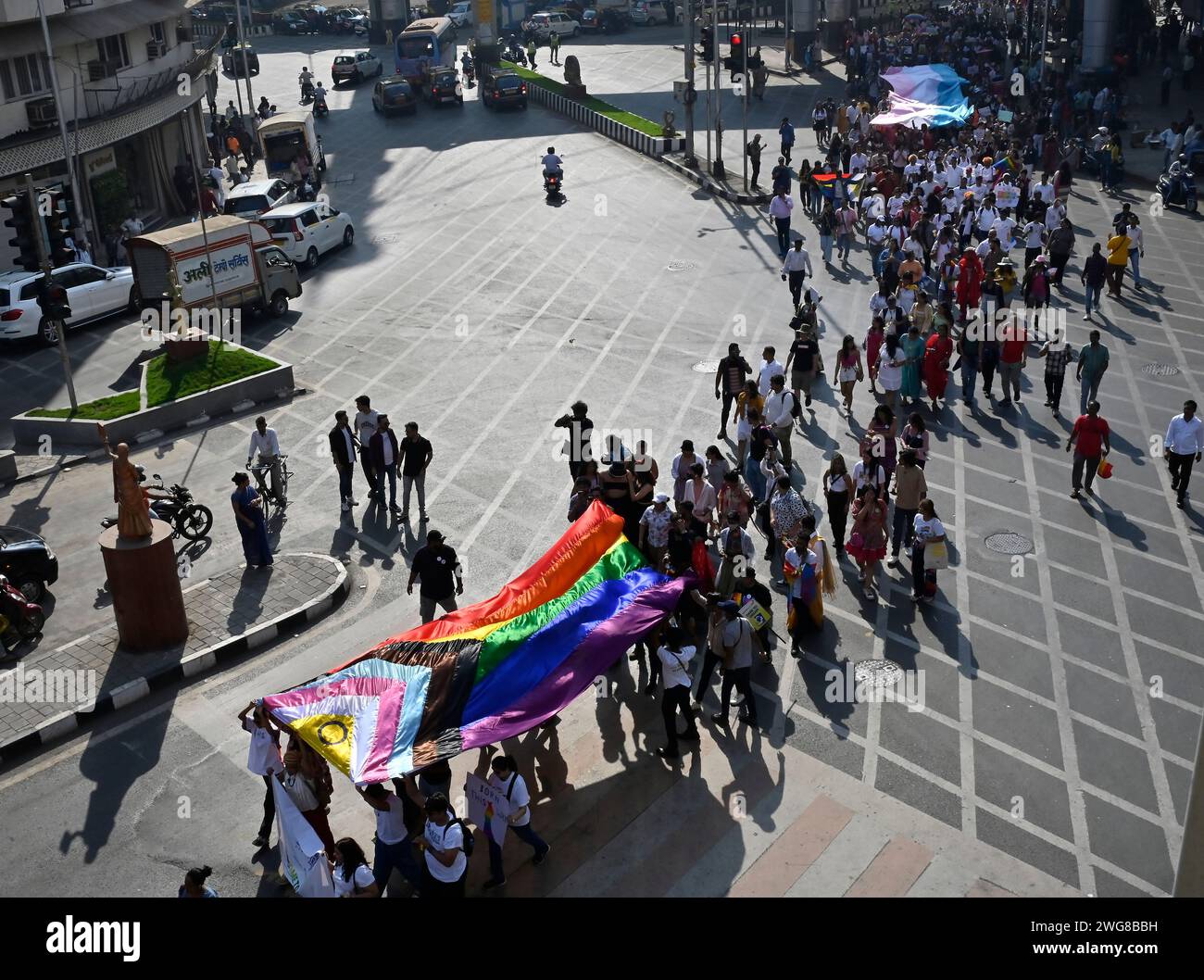 MUMBAI, INDIA - FEBRUARY 3: Members of LGBTQIA  community participated in Mumbai Queer Pride march at August Kranti Maidan, on February 3, 2024 in Mumbai, India. The aim of the events is to increase the visibility of the community to spark awareness and discussion and to foster safe spaces for the community. (Photo by Anshuman Poyrekar/Hindustan Times/Sipa USA ) Credit: Sipa USA/Alamy Live News Stock Photo