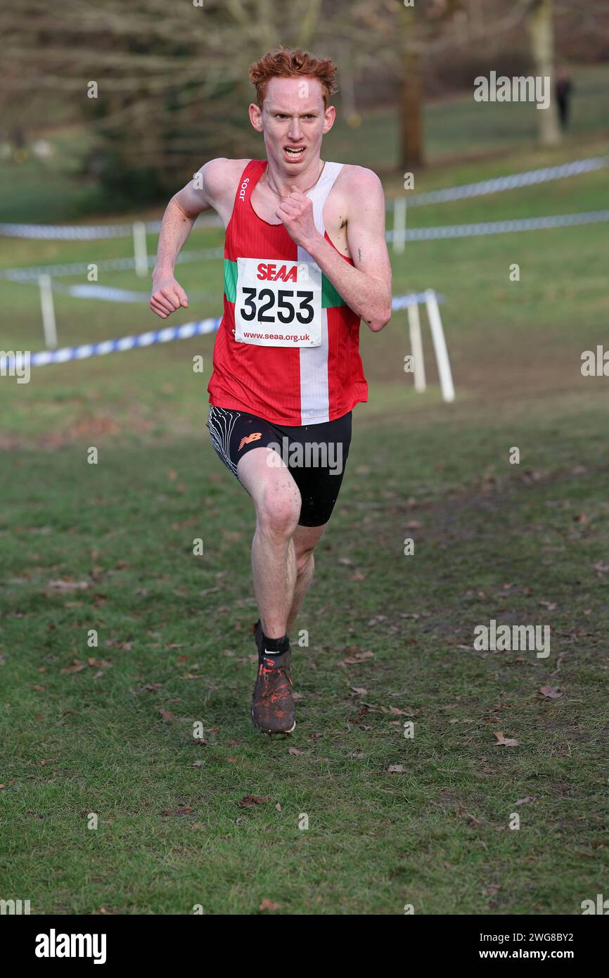 James Dargan winner of the U20 Mens in the SEAA Champs at Beckenham Place Park Stock Photo