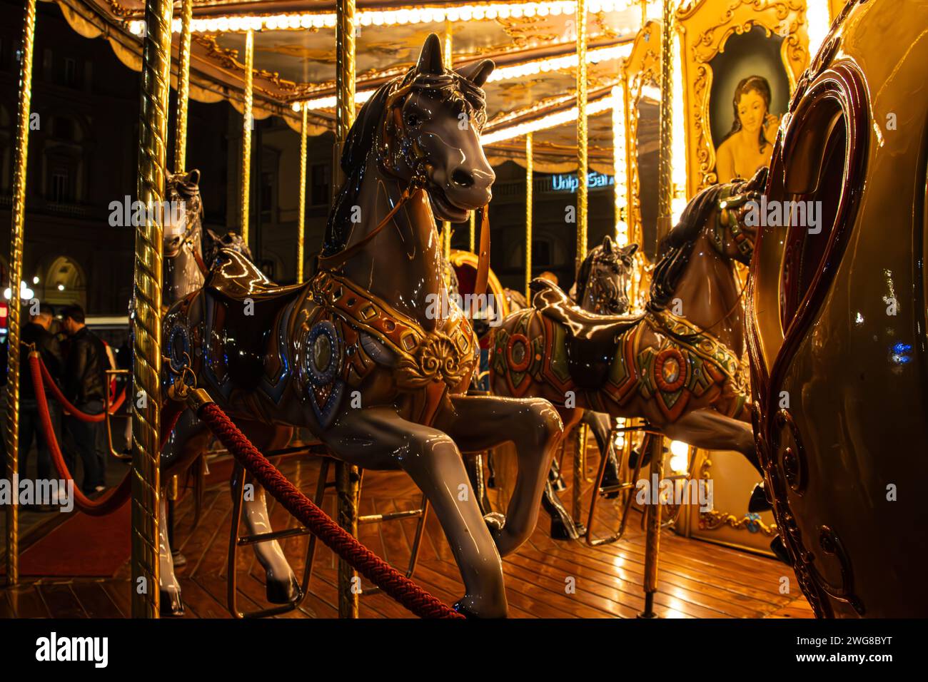 Carousel at night  in the Piazza della Repubblica Florence, Tuscany, Italy Stock Photo