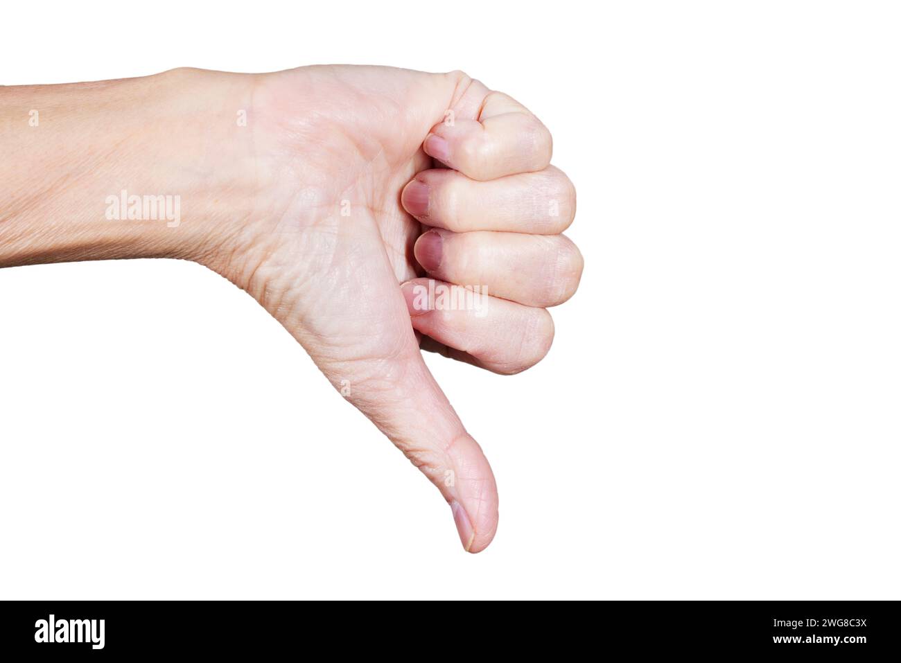 Close up of a hand in the thumbs down position palm inward Stock Photo ...