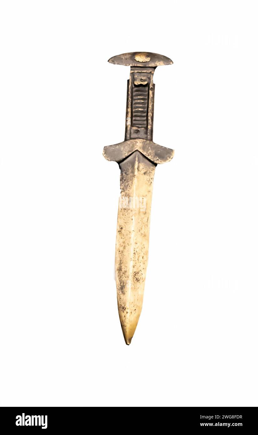 Antique bronze dagger isolated on white background, 8th - 6th century B.C. Kazakhstan Stock Photo