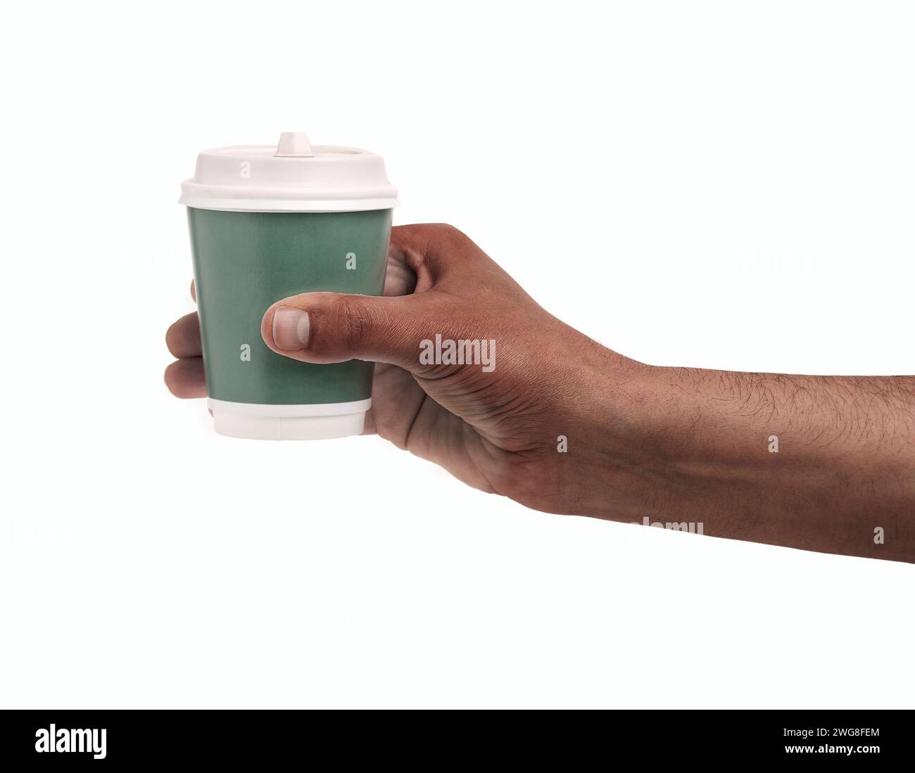 Closeup view of man holding paper cup isolated on white Stock Photo - Alamy