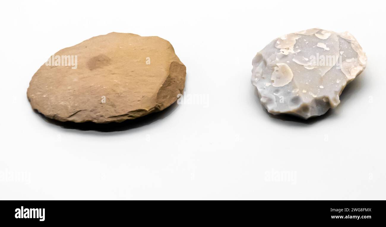 Stone tools, scrapers, Mesolith-Neolith, Mesolithic- Neolithic, 12th - 4th millennium B.C. Saryarka Kazakhstan Stock Photo