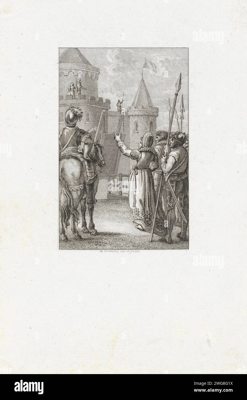 Woman with soldiers for a fortress, Reinier Vinkeles (I), 1798 1811