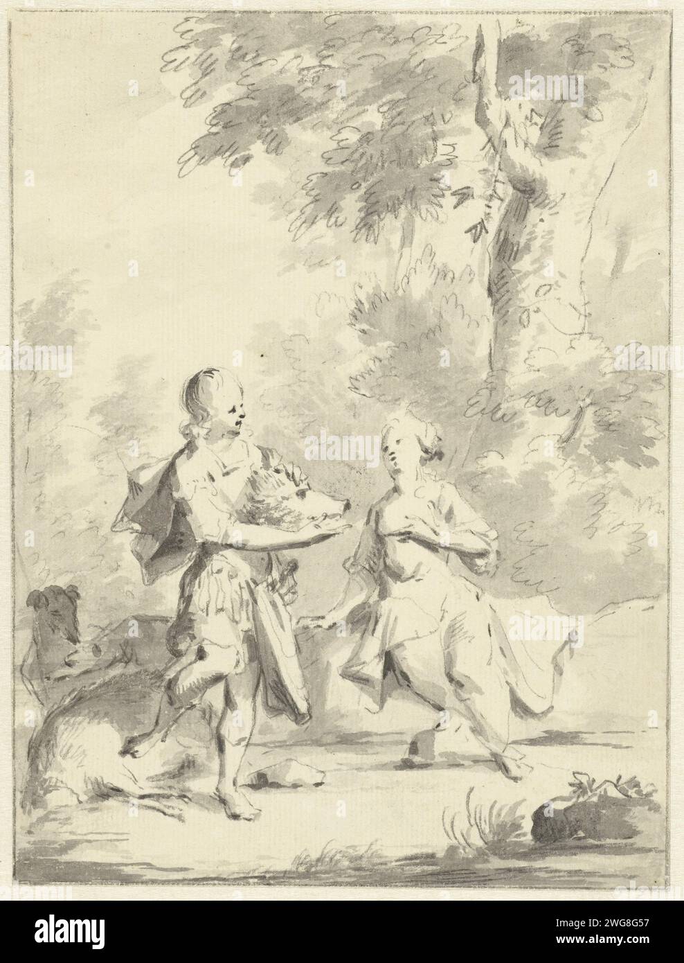 Melager gives Atalante the head of the Calydonian wild boar, Aert ...
