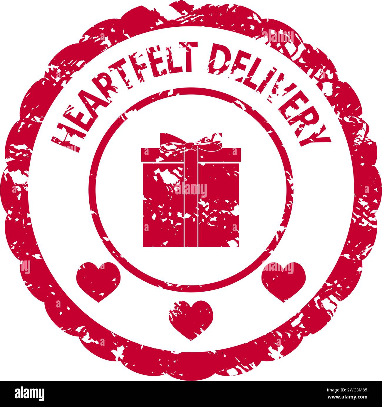Heartfelt delivery rubber stamp for valentine post office. Vector of love delivery, rubber red heart, illustration romance seal for present gift, roma Stock Vector