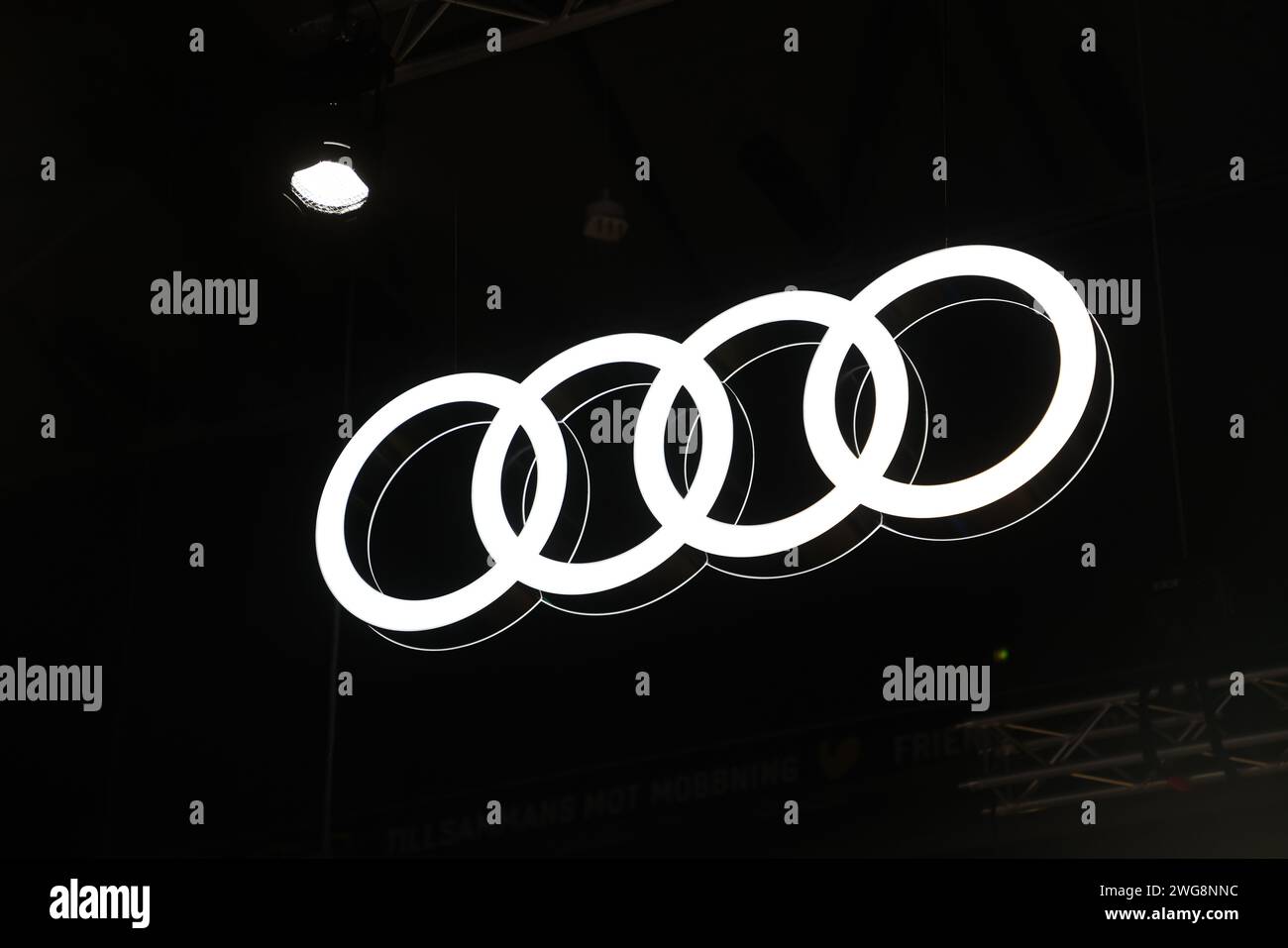 Audi Q8 logo during Friday's press screening during Europe's largest ...