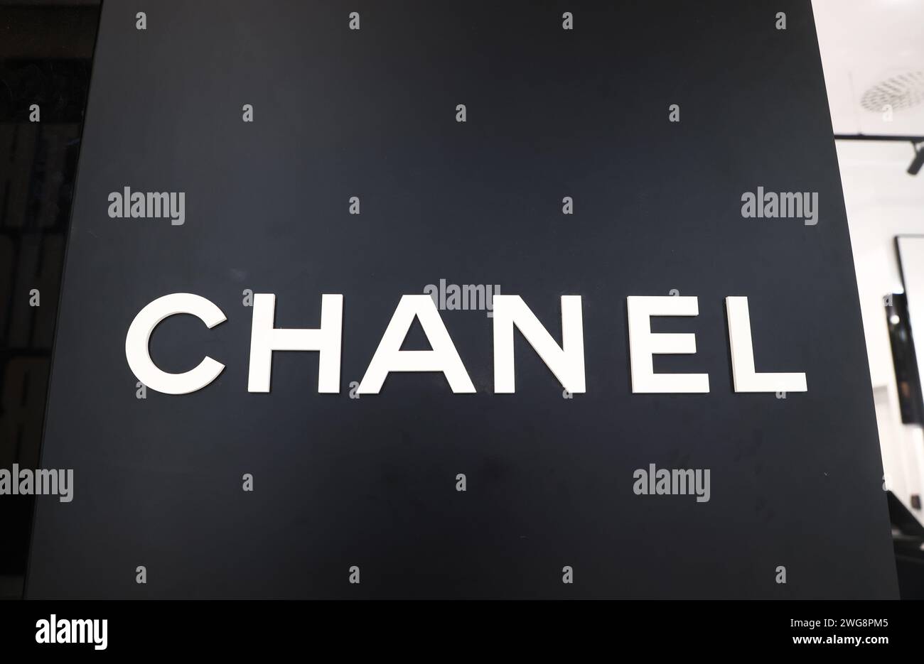 Chanel logo, Westfield Mall of Scandinavia, Stockholm, Sweden. Stock Photo