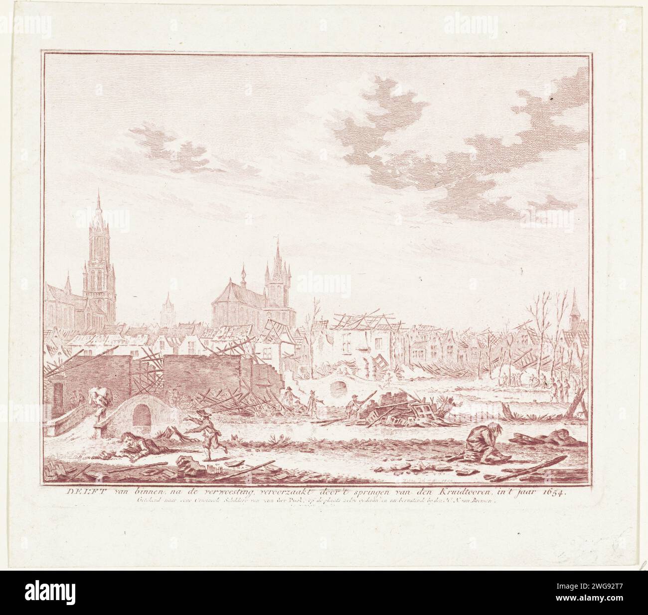 The destruction in Delft after the explosion of the gunpowder warehouse ...