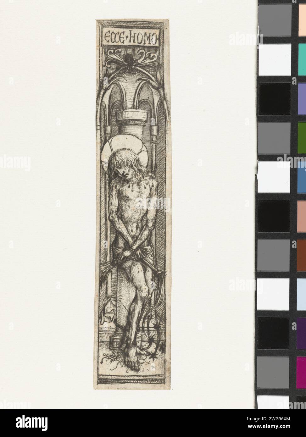 Christ aan de Geselpaal, master of the Amsterdam cabinet, 1488 - 1492 print Christ standing on the scenel with rod and scent in his hands. Germany paper drypoint Christ on the whipping-post (after the flagellation). Christ alone (also called 'Ecce Homo') Stock Photo