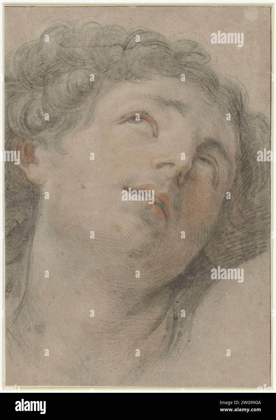 Head of Saint Sebastiaan, Opwing, Anonymous, After Guido Reni, 1585 - 1692 drawing   paper. chalk  head (human). the martyr Sebastian; possible attributes: arrow(s), bow, tree-trunk Stock Photo