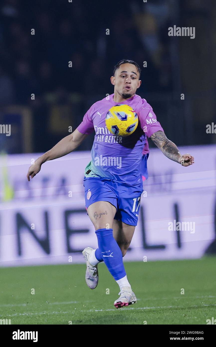 Frosinone, Italy. 03rd Feb, 2024. Milanâ&#x80;&#x99;s Swiss forward Noah Okafor controls the ball during the Serie A football match between Frosinone Calcio vs AC Milan at the Benito Stirpe stadium in Frosinone, Italy on February 03, 2024. Credit: Independent Photo Agency/Alamy Live News Stock Photo