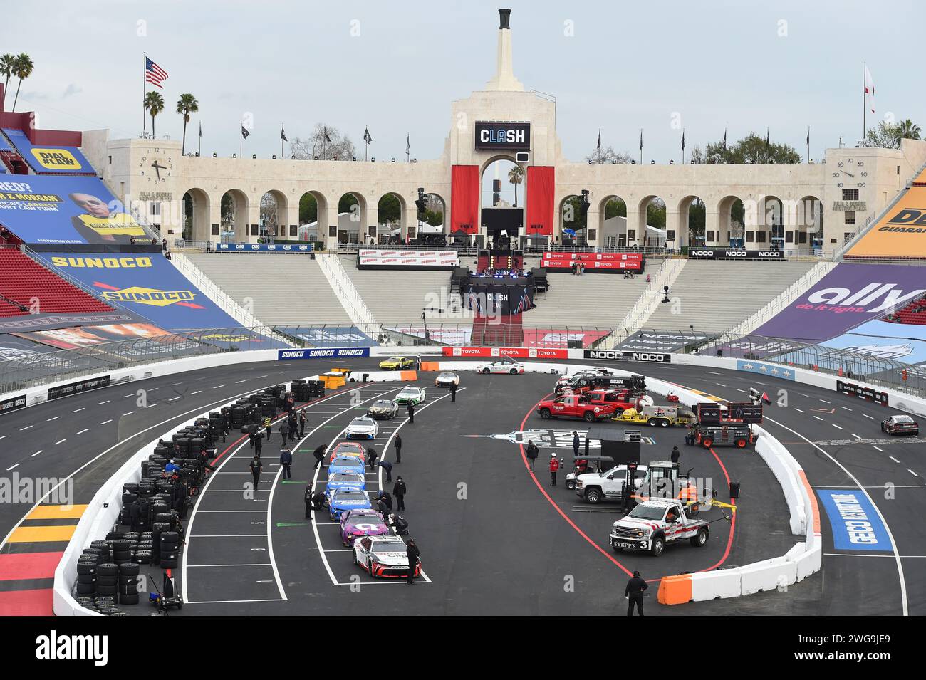 LOS ANGELES, CA - FEBRUARY 03: A general view of cars in the infield ...