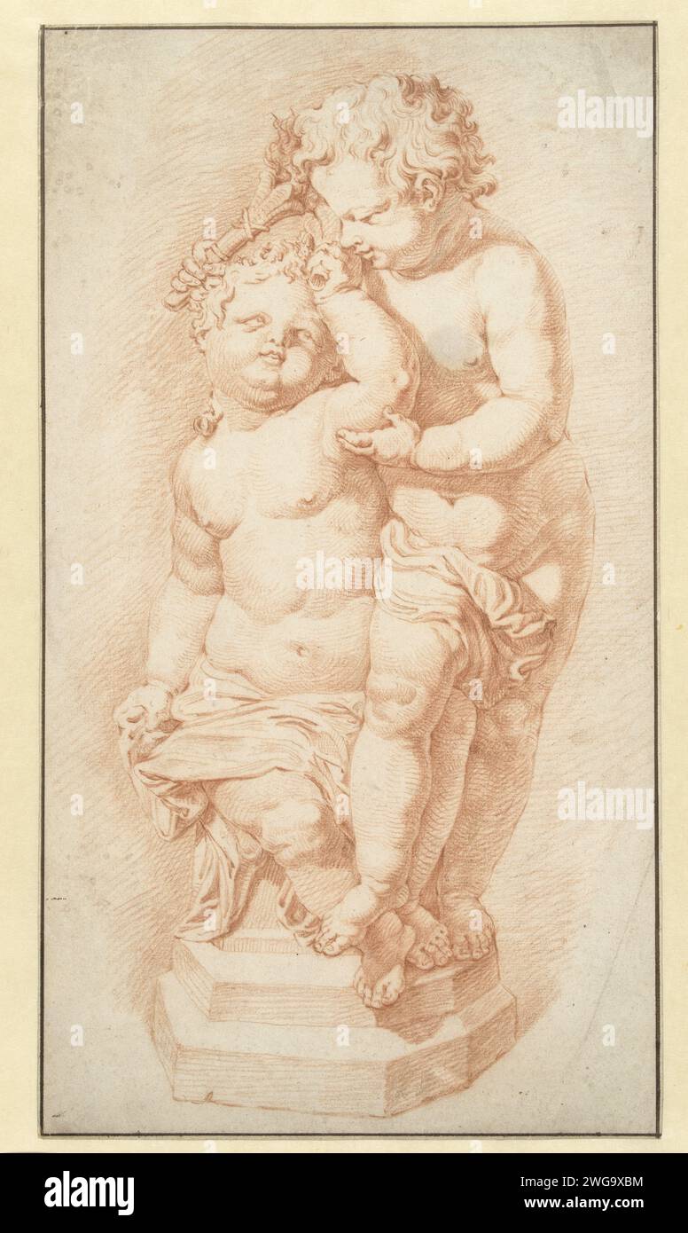 Reproduction Putti Statue of two putti with a torch, anonymous, 1600 - 1699 drawing paper ...