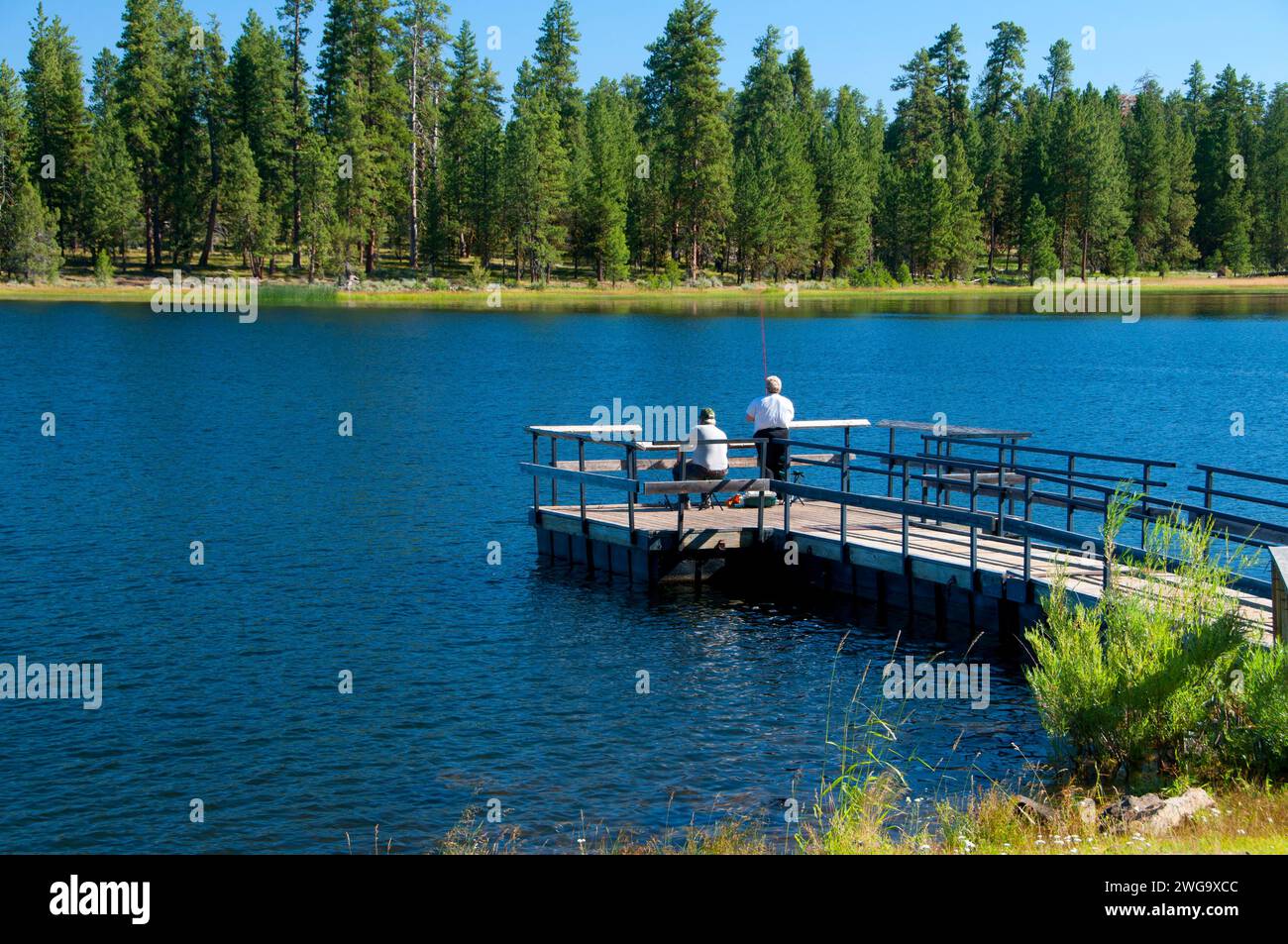 Fishing dock on Delintment Lake, Ochoco National Forest, Oregon Stock ...