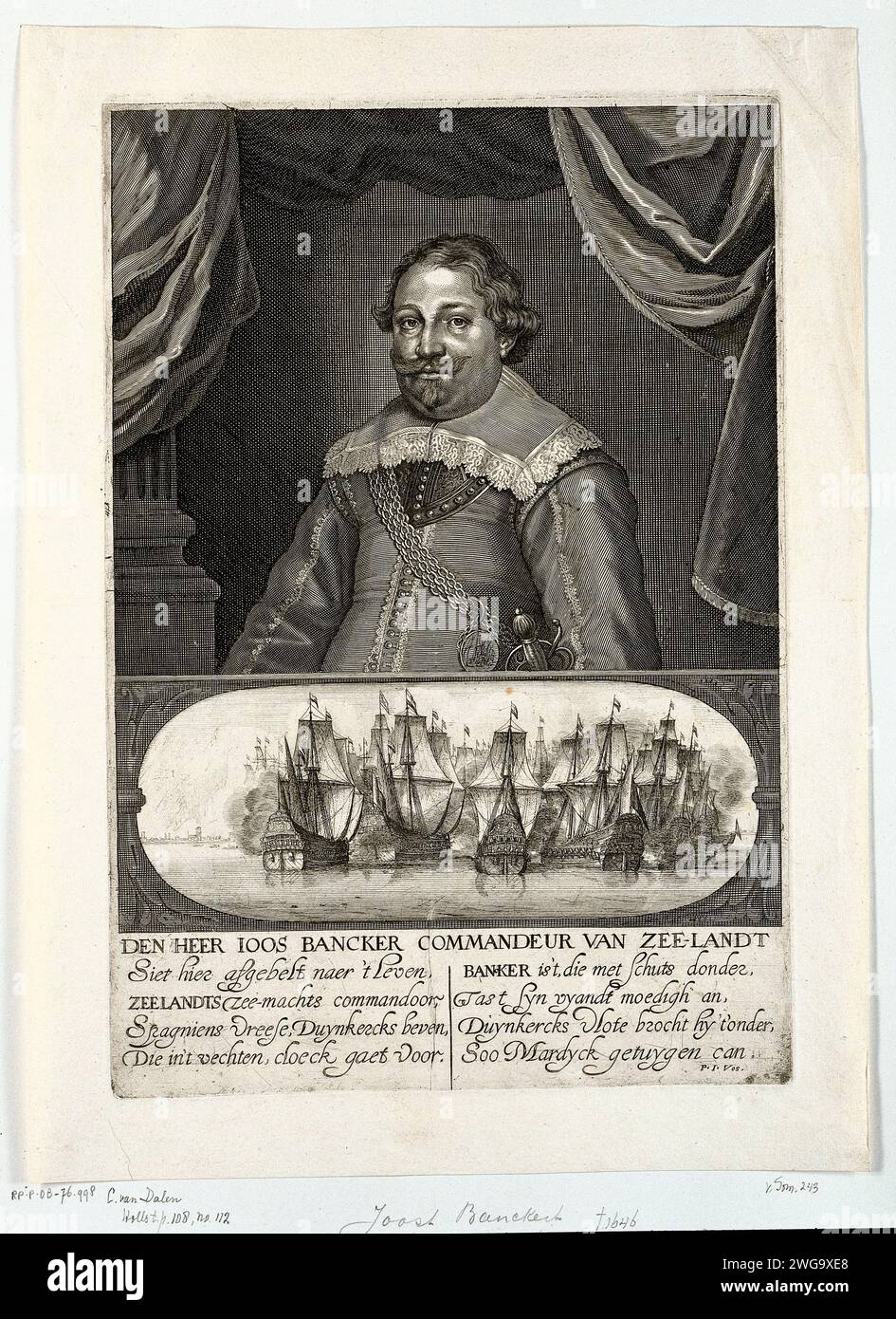 Portrait of Joost Banckert, Cornelis van Dalen (I), 1612 - 1665 print   paper engraving / etching historical persons. commander-in-chief, general, marshal Stock Photo