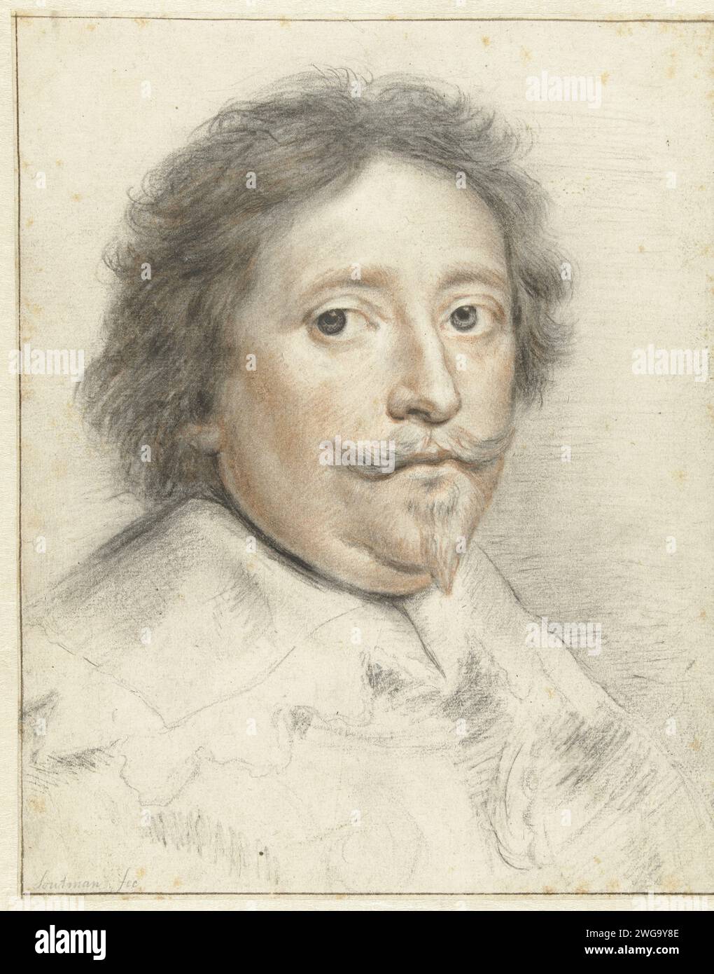 Portrait of Prince Frederik Hendrik, Pieter Claesz. Soutman, 1638 - 1643 drawing Design for a print.  paper. chalk brush historical persons Stock Photo