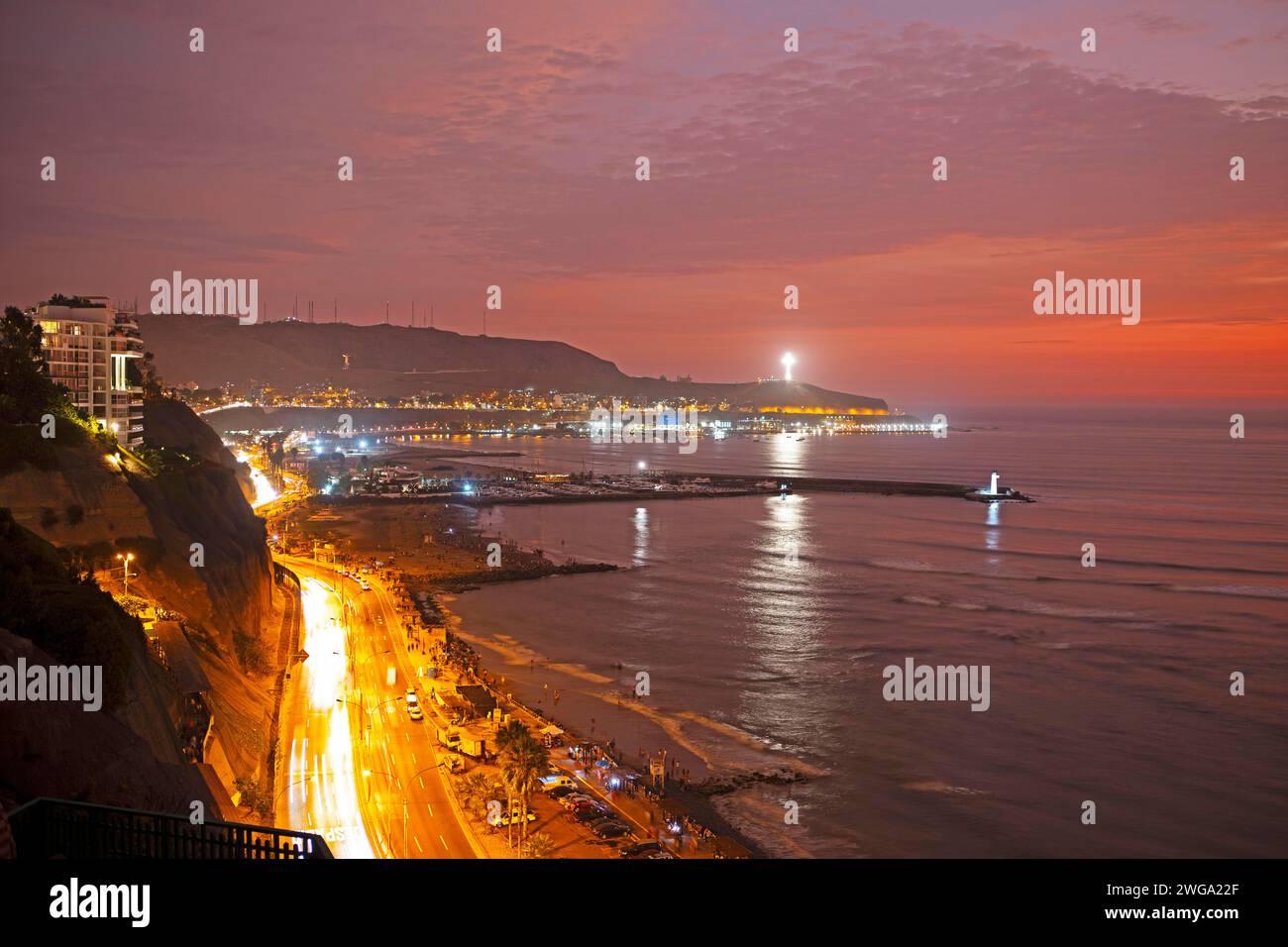 Coast in the Barranco district in the evening, Lima, Peru Stock Photo