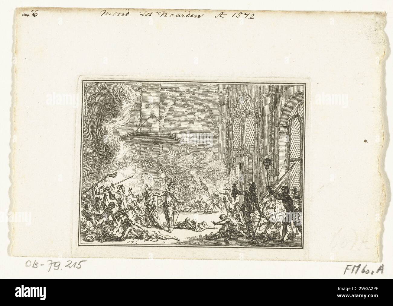 Murder in a church in Naarden, 1572, 1782 - 1784 print Murder by the Spanish troops under Don Frederik in a church in Naarden, December 1, 1572. On the right, soldiers held off drawn heads. Northern Netherlands paper etching massacre ~ war Naarden Stock Photo