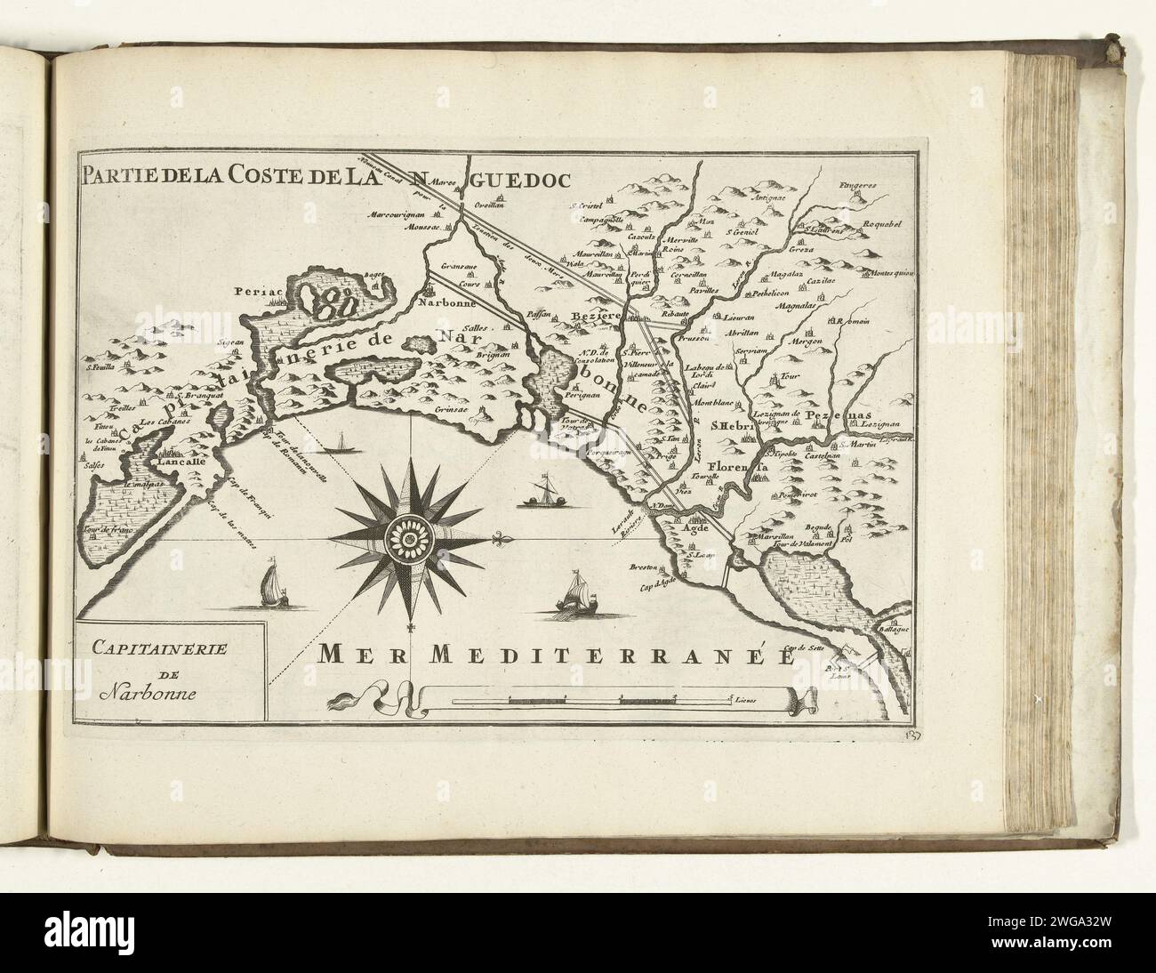 Map of the French South Coast near Narbonne, 1726, 1726 print Map of the French south coast at ...