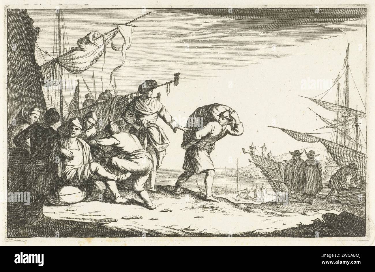 Haven with conversing merchants, Johannes Gronsveld, after Johannes ...