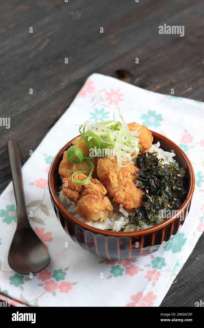 Tori Kaarage Japanese Rice Bowl, Steamed Rice Topping with Crispy ...