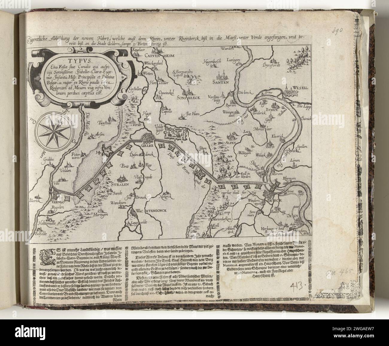 Route of the new canal between the Rhine and the Maas, ca. 1627, 1627 ...