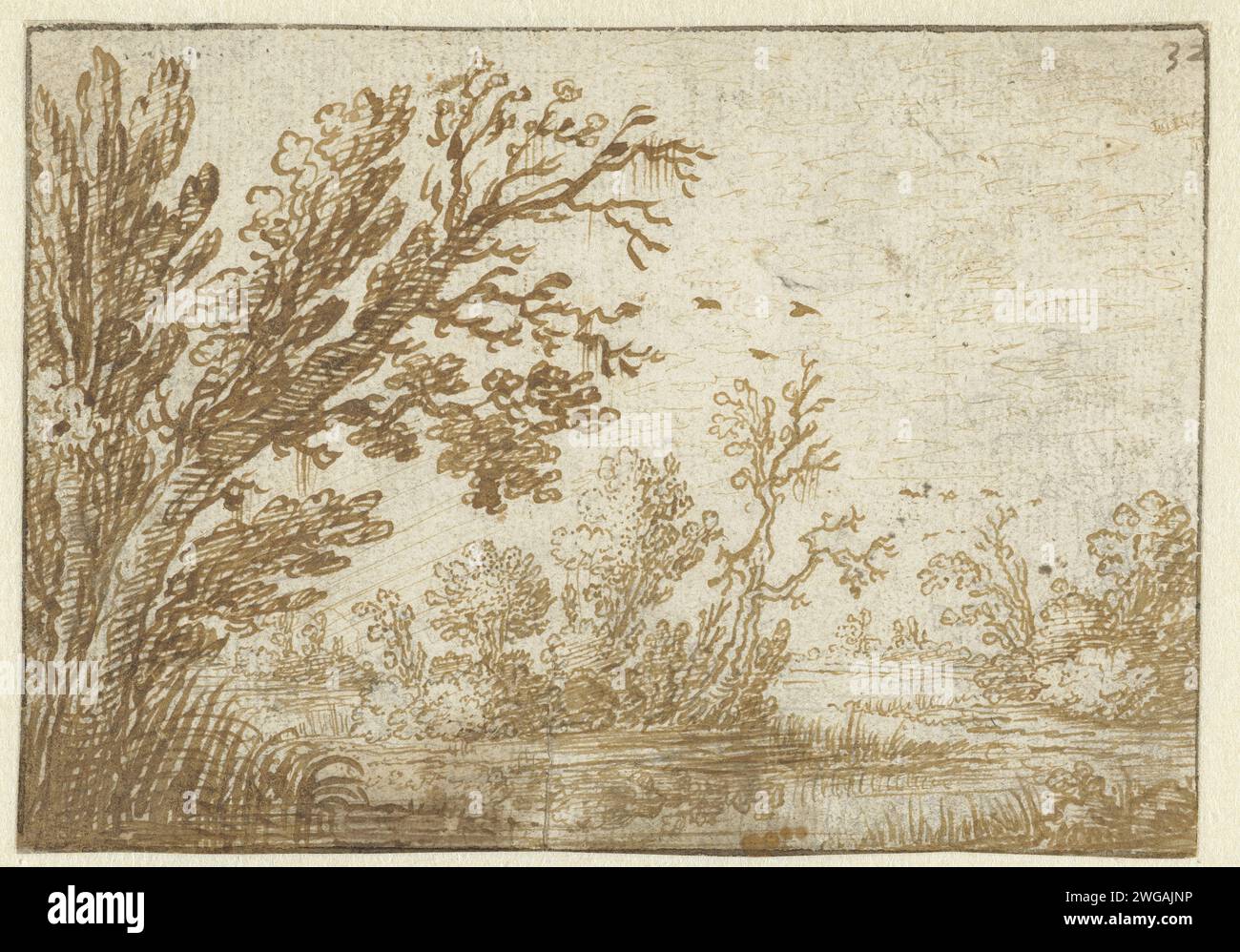 Trees and shrubs along winding water, Jan van Goyen (Possible), 1606 ...