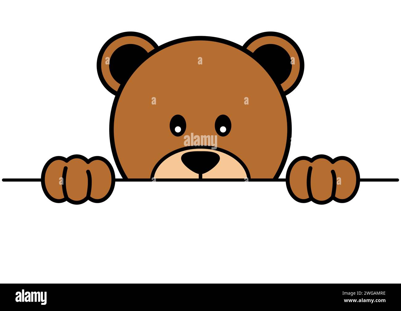 Funny cartoon of a bear peeking from behind the wall, vector illustration Stock Vector