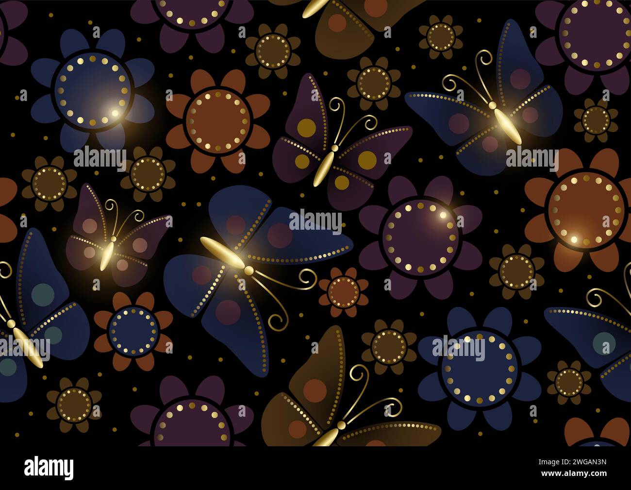Beautiful luxurious butterflies seamless pattern, vector illustration Stock Vector