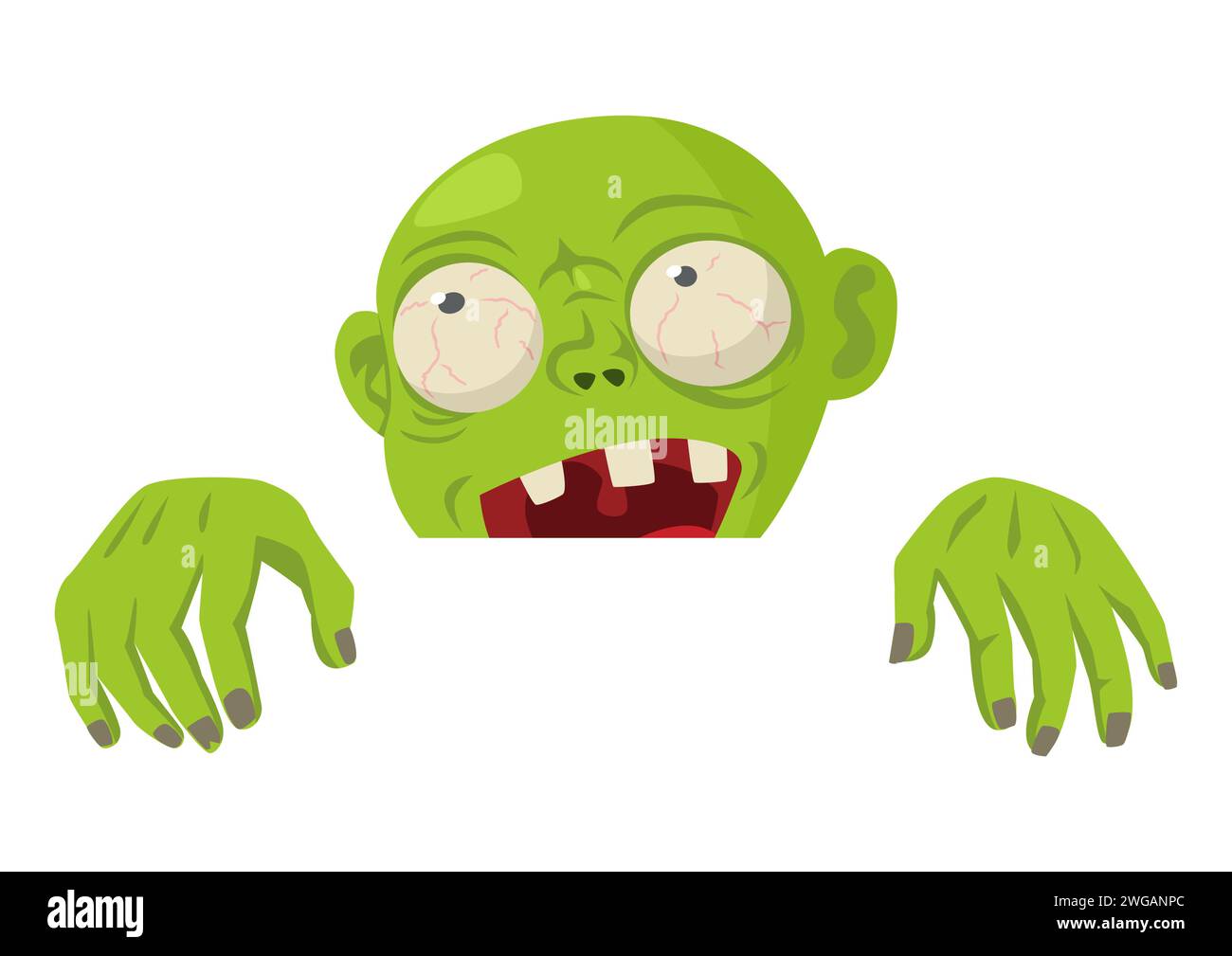 Simple flat cartoon illustration of a zombie peeking from behind the wall, Halloween, vector illustration Stock Vector
