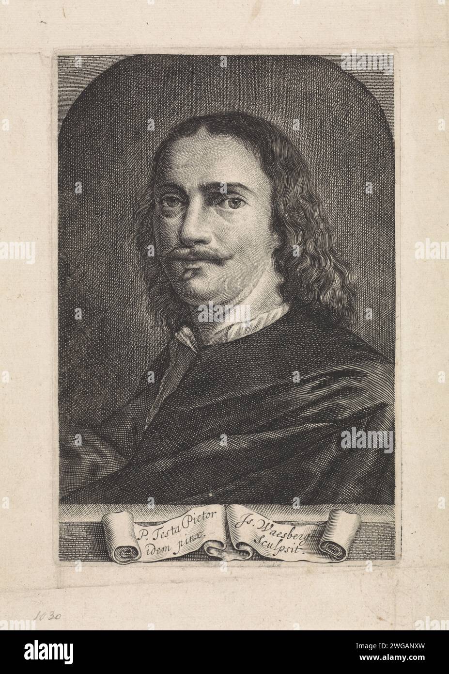 Portrait of the artist Pietro Testa, Isaac van Waesberge, After Pietro Testa, 1643 - 1657 print  The Hague paper engraving Stock Photo