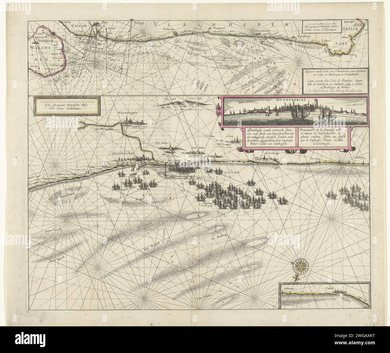 Map of the coast at Dunkirk and from the Flemish coast from Walcheren ...
