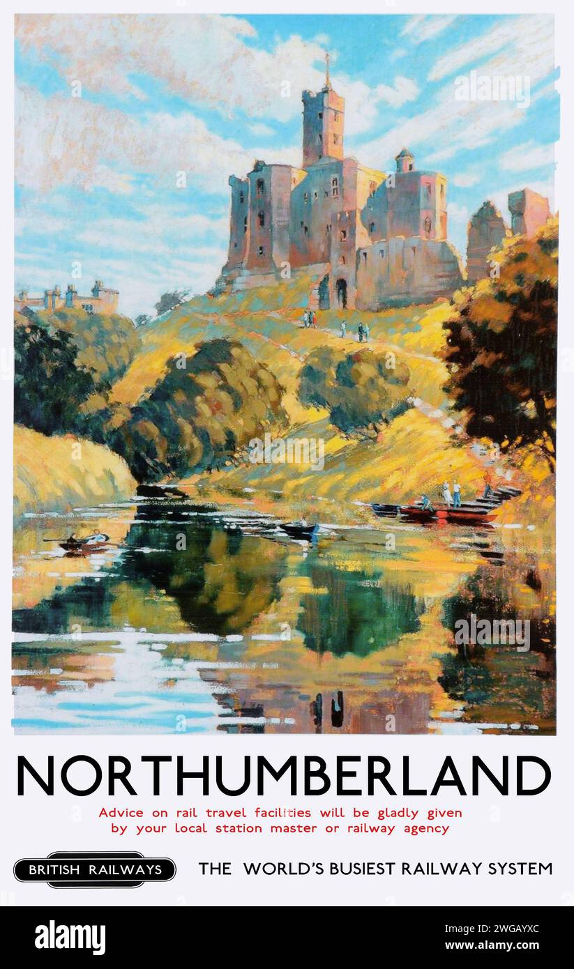 A vintage British Railways travel poster advertising Northumberland, UK Stock Photo