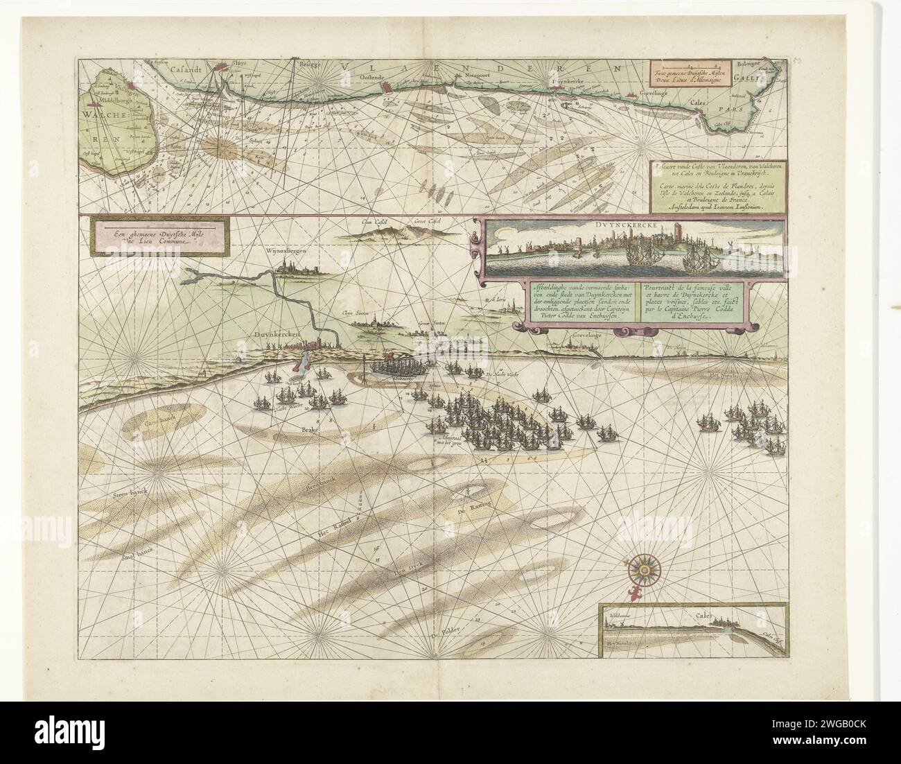 Map of the coast at Dunkirk and from the Flemish coast from Walcheren ...