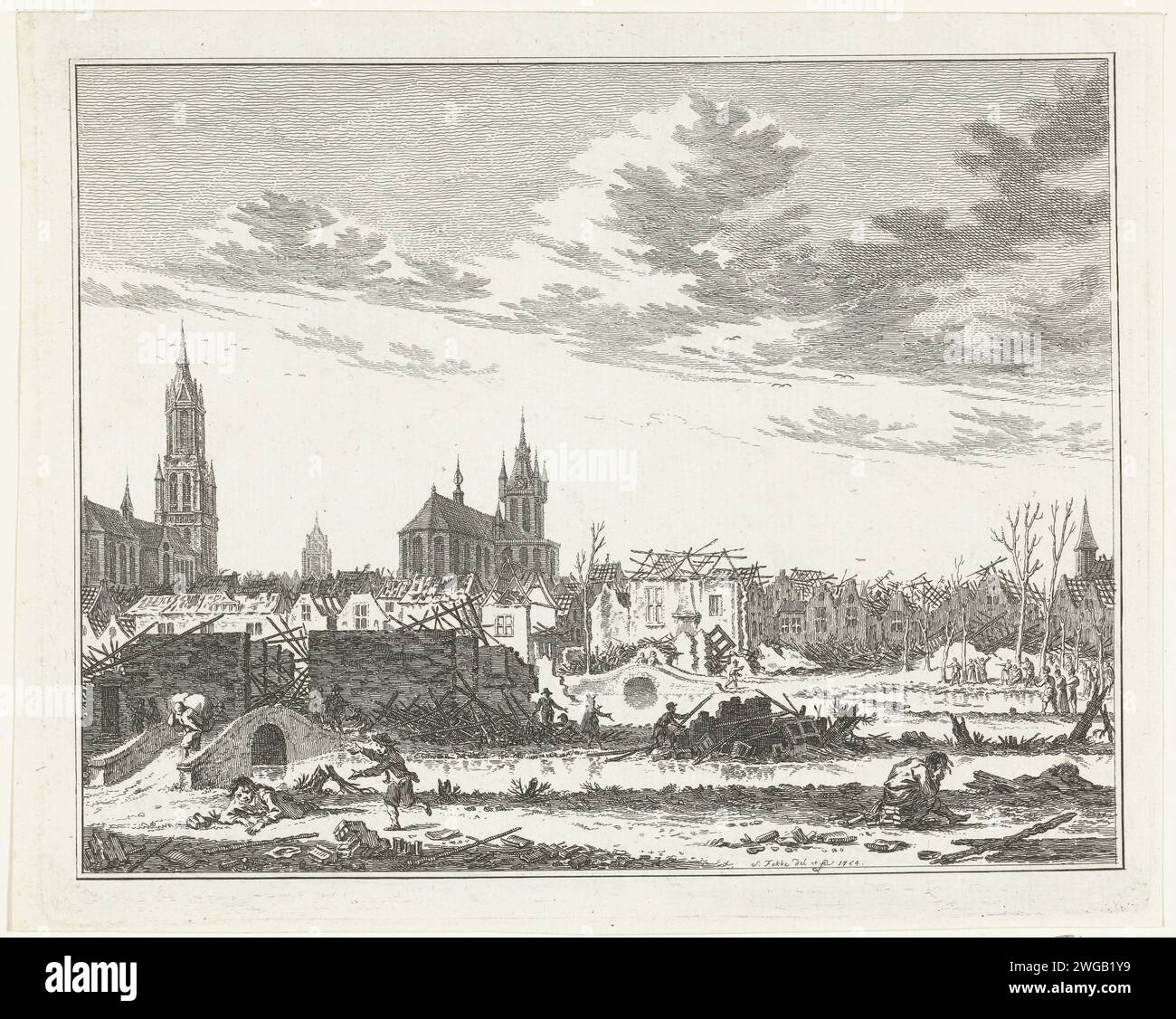 The destruction in Delft after the explosion of the gunpowder warehouse ...