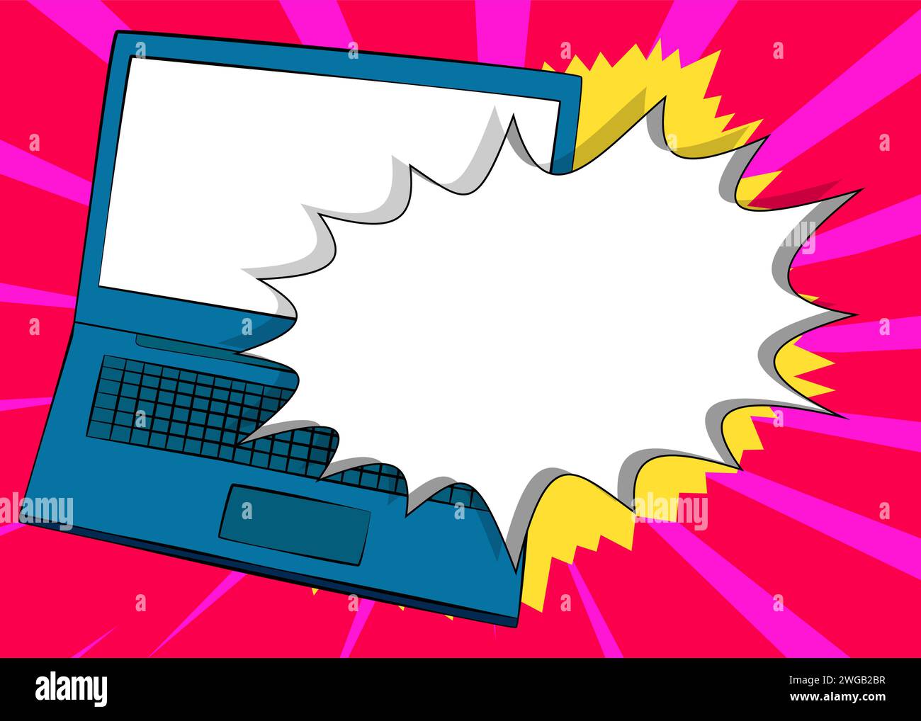 Cartoon Laptop with blank speech bubble, comic book Notebook background