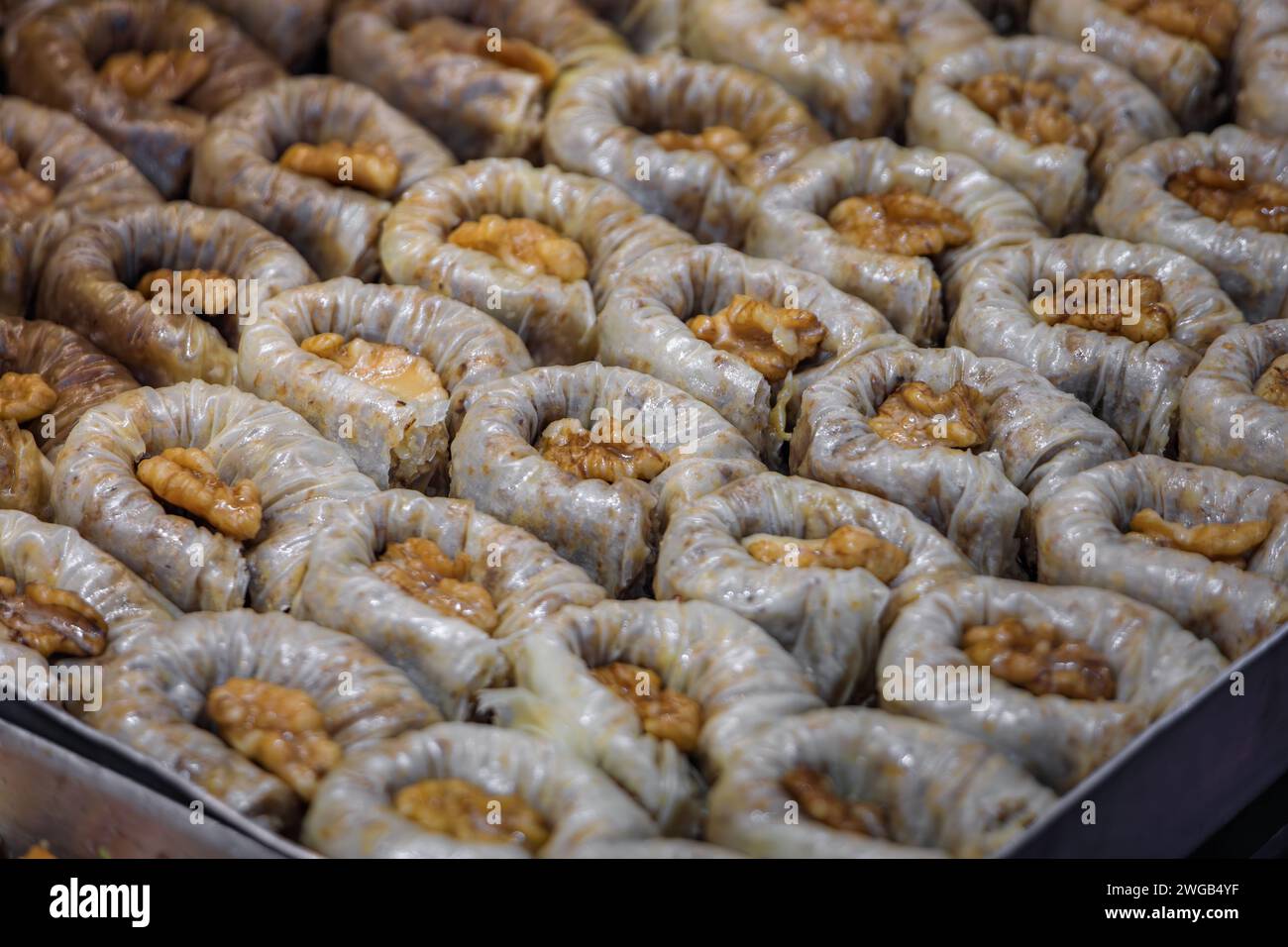 Traditional Turkish dessert, walnut birds nest baklava or bulbul yuvasi