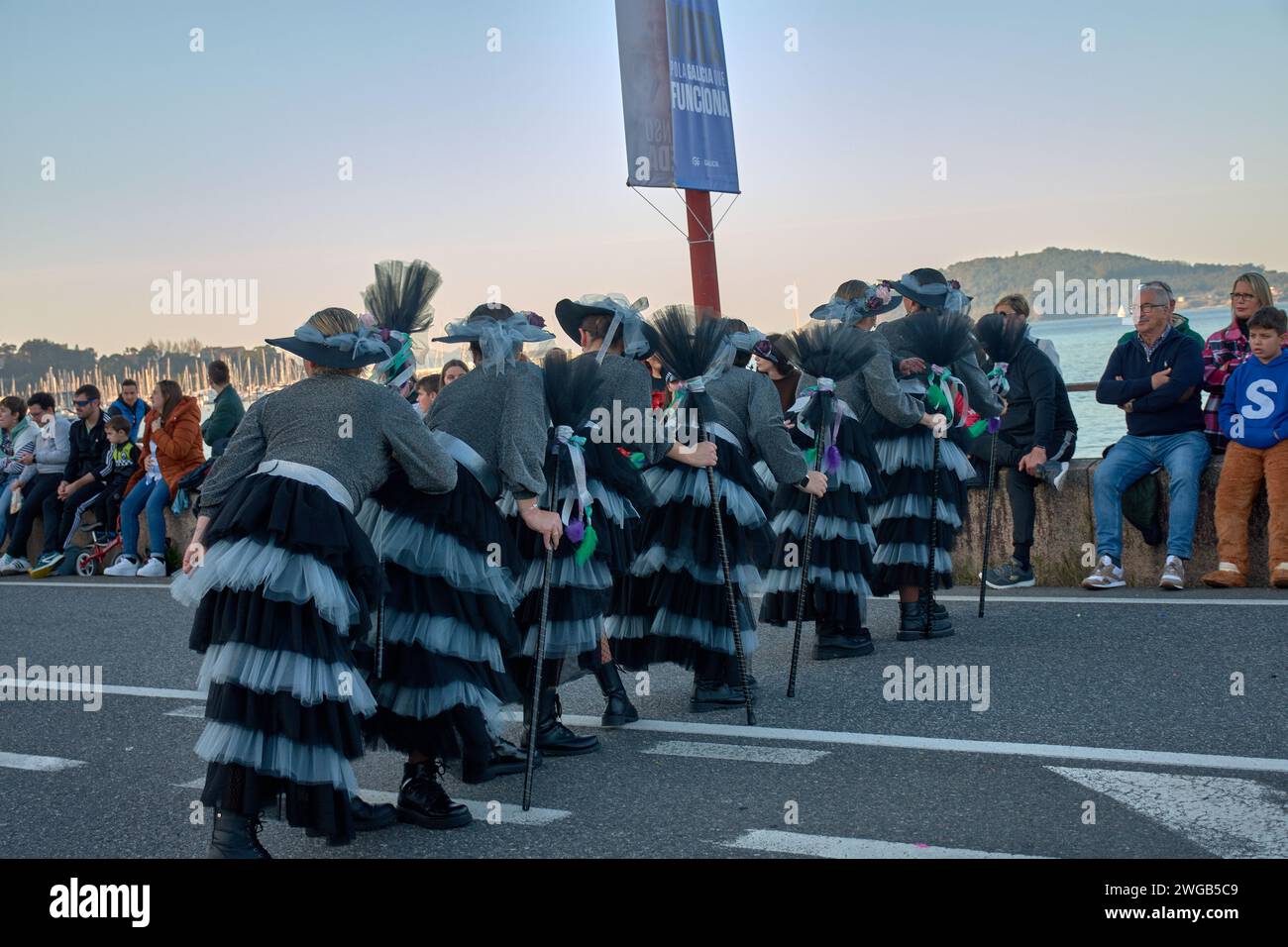 BAIONA,PONTEVEDRA,SPAIN; February,03,2024: Parade of troupes in the early carnival of the Baiona City Council Stock Photo