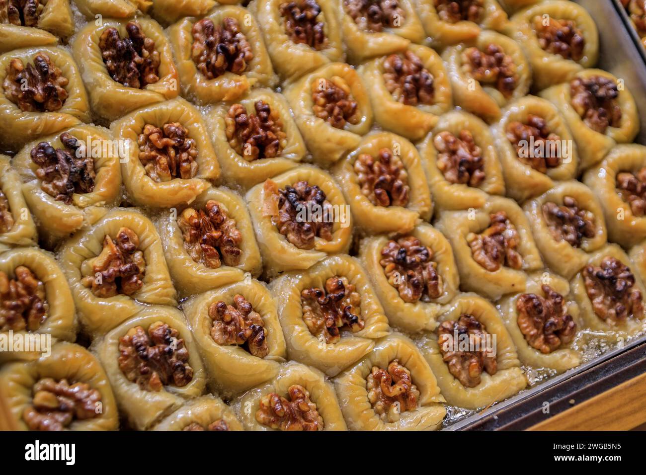 Traditional Turkish dessert, walnut birds nest baklava or bulbul yuvasi